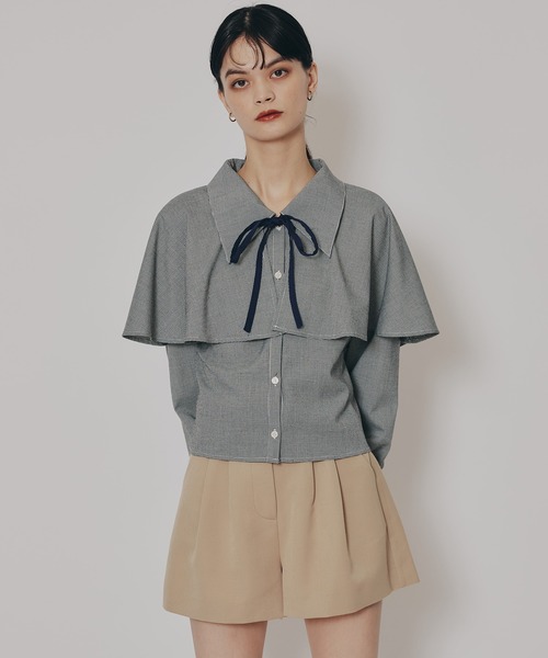 REDYAZEL（レディアゼル）の「ケープライクグレンチェックリボンタイブラウス（シャツ/ブラウス・レディース・ホワイト系その他/ベージュ系その他/ブラウン系その他/ブラック・FREE）」の15枚目の写真