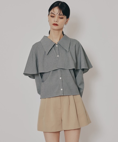 REDYAZEL（レディアゼル）の「ケープライクグレンチェックリボンタイブラウス（シャツ/ブラウス・レディース・ホワイト系その他/ベージュ系その他/ブラウン系その他/ブラック・FREE）」の12枚目の写真