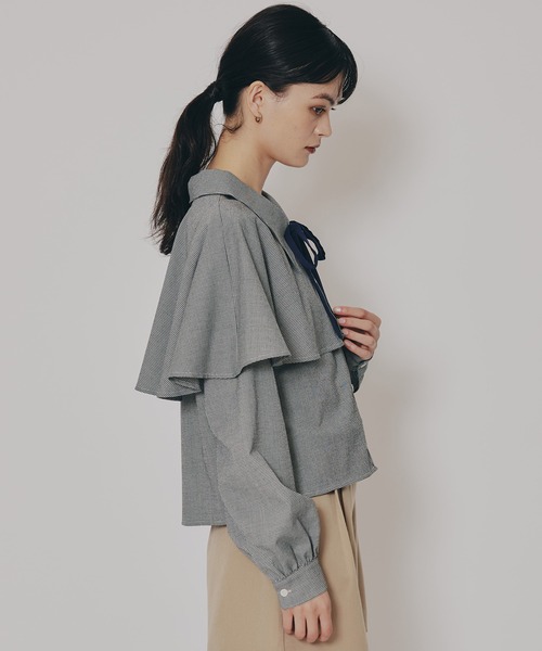 REDYAZEL（レディアゼル）の「ケープライクグレンチェックリボンタイブラウス（シャツ/ブラウス・レディース・ホワイト系その他/ベージュ系その他/ブラウン系その他/ブラック・FREE）」の6枚目の写真