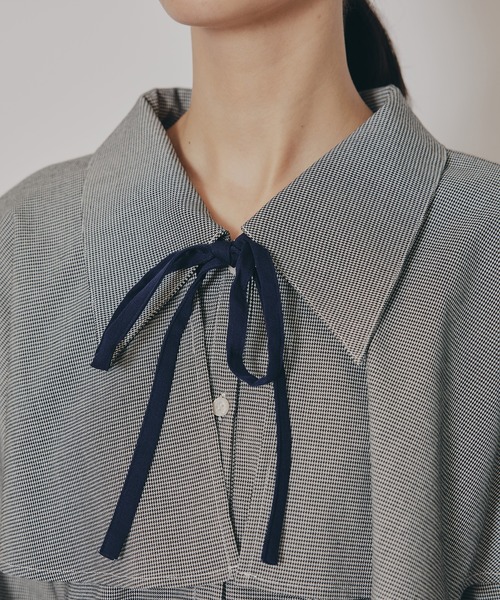 REDYAZEL（レディアゼル）の「ケープライクグレンチェックリボンタイブラウス（シャツ/ブラウス・レディース・ホワイト系その他/ベージュ系その他/ブラウン系その他/ブラック・FREE）」の9枚目の写真