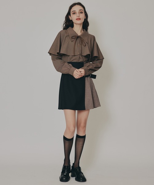 REDYAZEL（レディアゼル）の「ケープライクグレンチェックリボンタイブラウス（シャツ/ブラウス・レディース・ホワイト系その他/ベージュ系その他/ブラウン系その他/ブラック・FREE）」の21枚目の写真