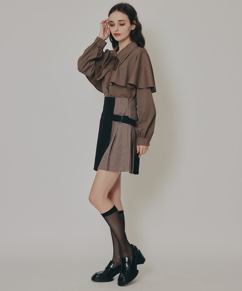 REDYAZEL（レディアゼル）の「ケープライクグレンチェックリボンタイブラウス（シャツ/ブラウス・レディース・ホワイト系その他/ベージュ系その他/ブラウン系その他/ブラック・FREE）」の19枚目の写真