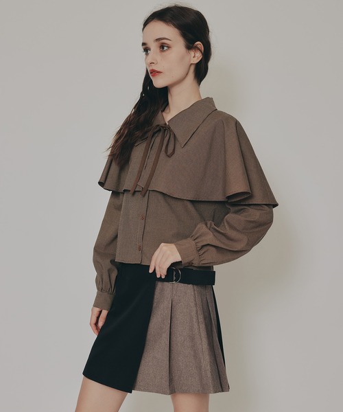 REDYAZEL（レディアゼル）の「ケープライクグレンチェックリボンタイブラウス（シャツ/ブラウス・レディース・ホワイト系その他/ベージュ系その他/ブラウン系その他/ブラック・FREE）」の11枚目の写真