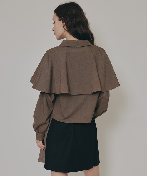 REDYAZEL（レディアゼル）の「ケープライクグレンチェックリボンタイブラウス（シャツ/ブラウス・レディース・ホワイト系その他/ベージュ系その他/ブラウン系その他/ブラック・FREE）」の5枚目の写真