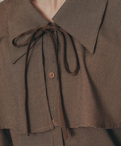 REDYAZEL（レディアゼル）の「ケープライクグレンチェックリボンタイブラウス（シャツ/ブラウス・レディース・ホワイト系その他/ベージュ系その他/ブラウン系その他/ブラック・FREE）」の14枚目の写真