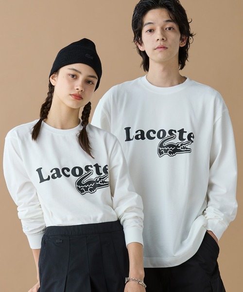 LACOSTE 鹿の子地 ロングスリーブ 白&黒の2点セット 鹿の子地