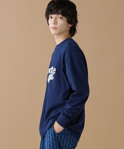 【ネイビー】【オンライン限定】LACOSTE 鹿の子オーバーサイズプリント ロングスリーブTシャツ セール】【オンライン限定】LACOSTE 鹿の子オーバーサイズプリント