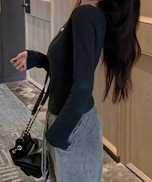 HALEY PESCA（ヘーリーペスカ）の「HALEY PESCA/ヘンリーネック　シンプルリブカットソー（Tシャツ/カットソー・レディース・ピンク/ネイビー/ベージュ/ブラック・MEDIUM/SMALL）」の6枚目の写真