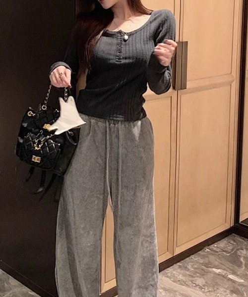 HALEY PESCA（ヘーリーペスカ）の「HALEY PESCA/ヘンリーネック　シンプルリブカットソー（Tシャツ/カットソー・レディース・ピンク/ネイビー/ベージュ/ブラック・MEDIUM/SMALL）」の8枚目の写真