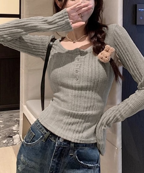 HALEY PESCA（ヘーリーペスカ）の「HALEY PESCA/ヘンリーネック　シンプルリブカットソー（Tシャツ/カットソー・レディース・ピンク/ネイビー/ベージュ/ブラック・MEDIUM/SMALL）」の12枚目の写真