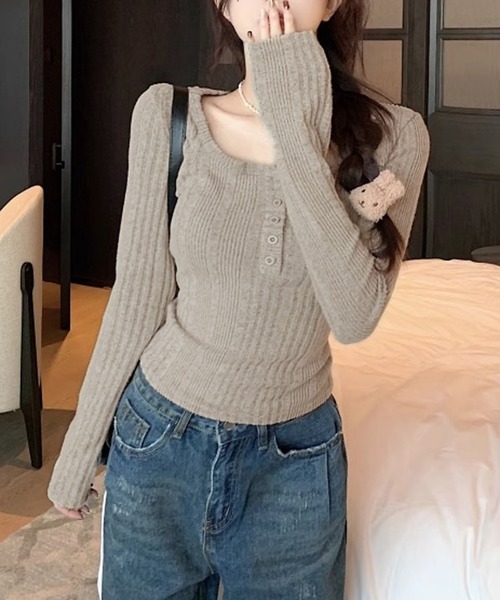 HALEY PESCA（ヘーリーペスカ）の「HALEY PESCA/ヘンリーネック　シンプルリブカットソー（Tシャツ/カットソー・レディース・ピンク/ネイビー/ベージュ/ブラック・MEDIUM/SMALL）」の16枚目の写真