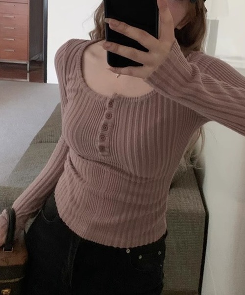 HALEY PESCA（ヘーリーペスカ）の「HALEY PESCA/ヘンリーネック　シンプルリブカットソー（Tシャツ/カットソー・レディース・ピンク/ネイビー/ベージュ/ブラック・MEDIUM/SMALL）」の18枚目の写真