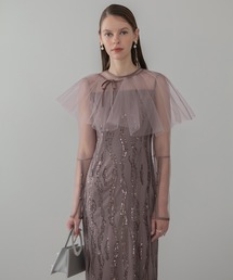 【LEJA】シアーケープスパンコールIラインワンピースドレスワンピースセットアップ2点セット 美脚効果結婚式 パーティードレス 成人式 二次会 同窓会 お呼ばれ オケージョン 20代 30代