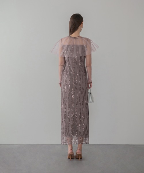 LEJA】シアーケープスパンコールIラインワンピースドレスワンピース