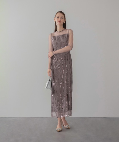 LEJA】シアーケープスパンコールIラインワンピースドレスワンピース