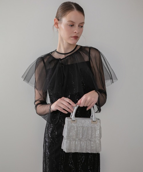 LEJA】シアーケープスパンコールIラインワンピースドレスワンピース