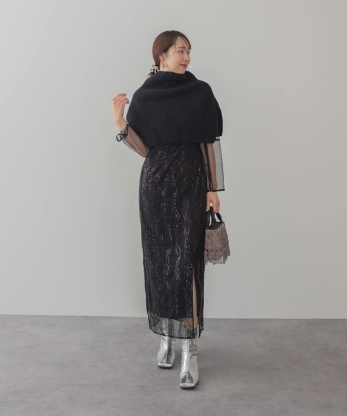 Leja(レジャ)の「【LEJA】シアーケープスパンコールIラインワンピースドレスワンピースセットアップ2点セット 美脚効果結婚式 パーティードレス 成人式 二次会 同窓会 お呼ばれ オケージョン 20代 30代(ドレス・レディース・ブラック/パープル・SMALL/MEDIUM)」の17枚目の写真