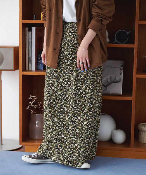 【ZOZO限定】ウォッシャブル / フラワープリントスカート　ブラウン 追加》【ZOZO限定】ウォッシャブル / フラワープリントスカート