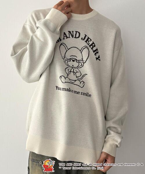 Tom&Jerry(トムアンドジェリー)の「WEGO/JERRY ジャガードニット(ニット/セーター・メンズ・オフホワイト/ネイビー・MEDIUM/LARGE)」の2枚目の写真