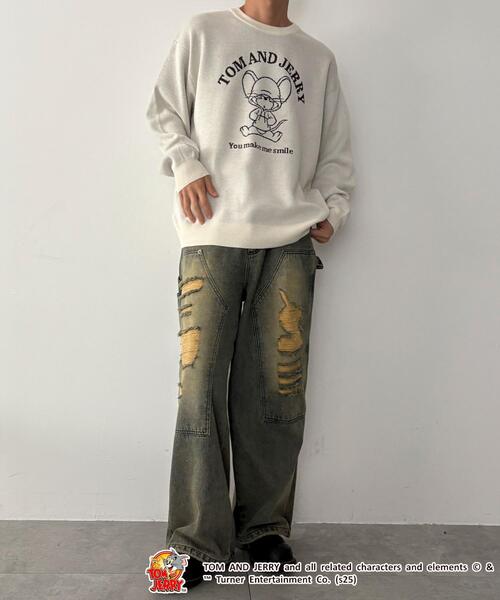 Tom&Jerry(トムアンドジェリー)の「WEGO/JERRY ジャガードニット(ニット/セーター・メンズ・オフホワイト/ネイビー・MEDIUM/LARGE)」の3枚目の写真