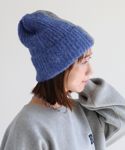 cepo（セポ）の「バイカラーニット帽（ニットキャップ/ビーニー・レディース・グレー/ブルー・FREE）」の11枚目の写真