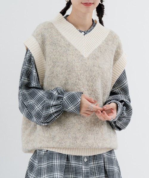 refinedworks（リファインドワークス）の「【refinedworks】温度調節 にピッタリな ニットベスト！（ベスト・レディース・グレー/パープル/ベージュ・FREE）」の3枚目の写真