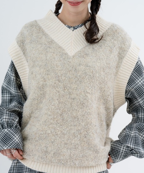 refinedworks（リファインドワークス）の「【refinedworks】温度調節 にピッタリな ニットベスト！（ベスト・レディース・グレー/パープル/ベージュ・FREE）」の7枚目の写真