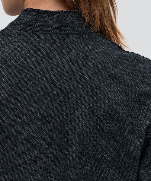 セール】ヘリンボーンツイード ノーカラージャケット（ノーカラー