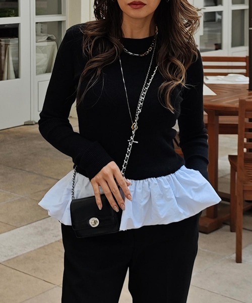 esutoreja（エストレジャ）の「ペプラムレイヤードニット（ニット/セーター・レディース・アイボリー/ブラック/グレー・FREE）」の2枚目の写真