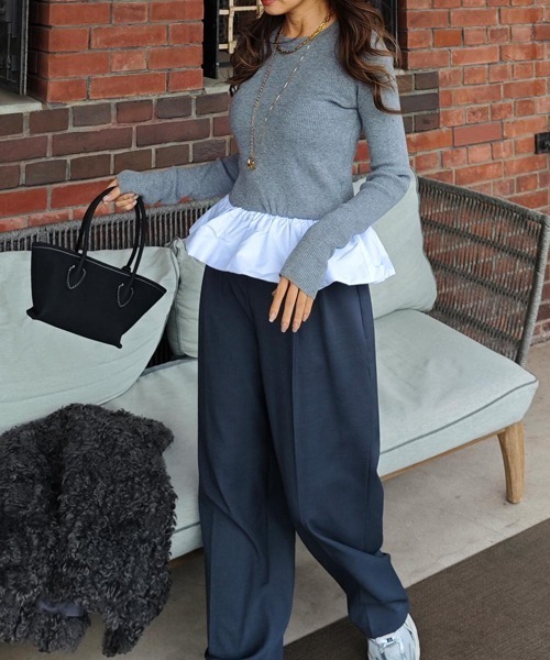 esutoreja（エストレジャ）の「ペプラムレイヤードニット（ニット/セーター・レディース・アイボリー/ブラック/グレー・FREE）」の5枚目の写真