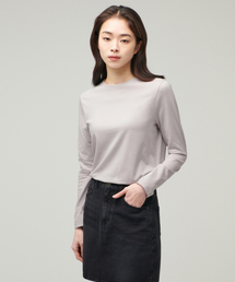ウィメンズフレキシブルクルーネック長袖Tシャツ[ライトグレー]
