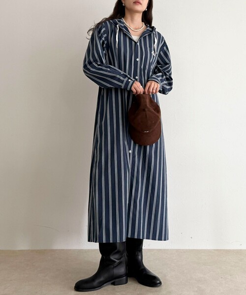 fredy emue（フレディエミュ）の「【GEVACO/ゲバコ】フーディーシャツワンピース（シャツワンピース・レディース・ブルー系その他/ベージュ/ピンク系その他/ブラック・38）」の9枚目の写真