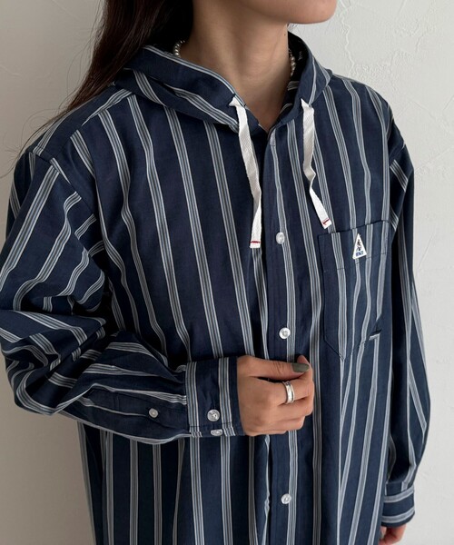 fredy emue（フレディエミュ）の「【GEVACO/ゲバコ】フーディーシャツワンピース（シャツワンピース・レディース・ブルー系その他/ベージュ/ピンク系その他/ブラック・38）」の16枚目の写真