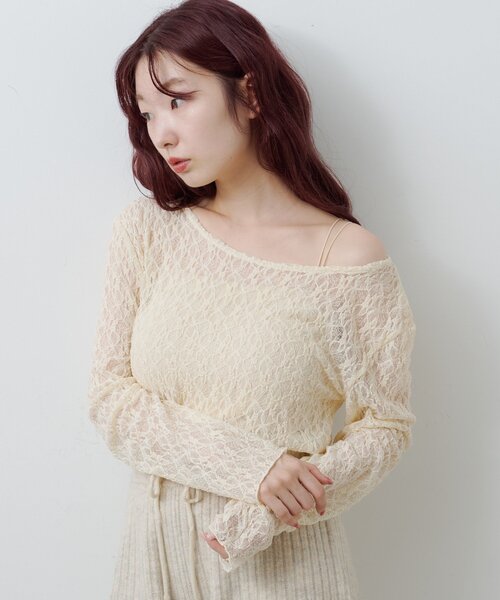 Kastane(カスタネ)の「レースシアートップス(Tシャツ/カットソー・レディース・チャコールグレー/アイボリー/ピンク・FREE)」の7枚目の写真