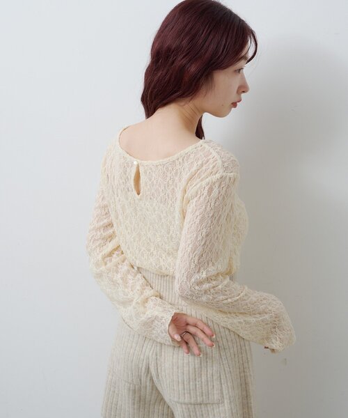 Kastane(カスタネ)の「レースシアートップス(Tシャツ/カットソー・レディース・チャコールグレー/アイボリー/ピンク・FREE)」の9枚目の写真