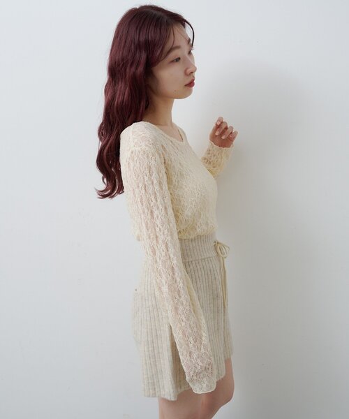 Kastane(カスタネ)の「レースシアートップス(Tシャツ/カットソー・レディース・チャコールグレー/アイボリー/ピンク・FREE)」の10枚目の写真