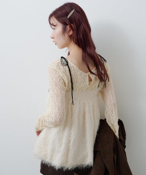 Kastane(カスタネ)の「レースシアートップス(Tシャツ/カットソー・レディース・チャコールグレー/アイボリー/ピンク・FREE)」の15枚目の写真