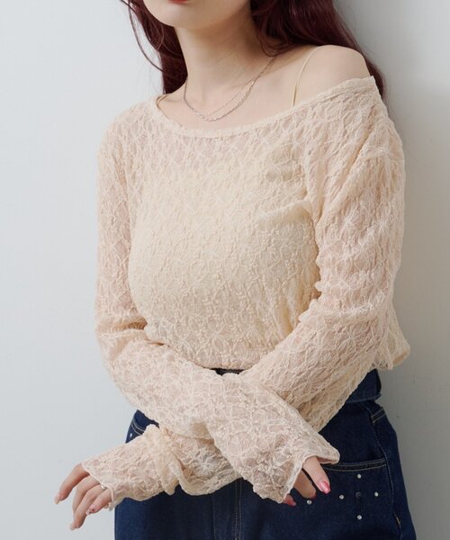 Kastane(カスタネ)の「レースシアートップス(Tシャツ/カットソー・レディース・チャコールグレー/アイボリー/ピンク・FREE)」の5枚目の写真