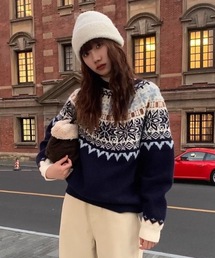 Leilian カシミヤ100% 長袖　総柄　ニット　セーター　ノルディック柄 f323e0188c37fc161f82c581fbf28c