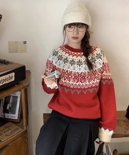 セール】ノルディック柄ニットプルオーバー（ニット/セーター