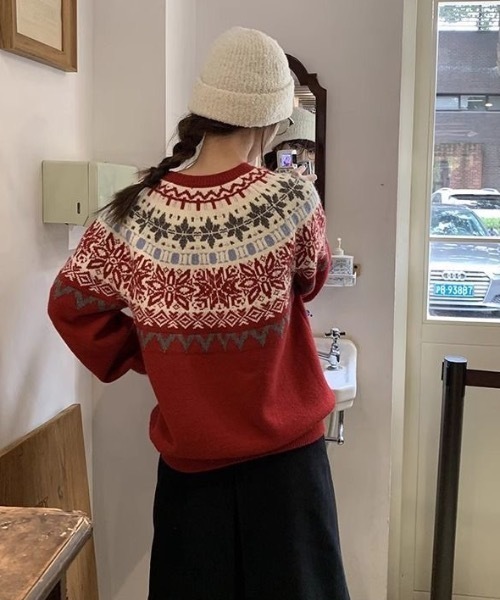 セール】ノルディック柄ニットプルオーバー（ニット/セーター