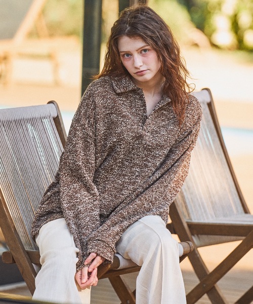 CASPER JOHN（キャスパージョン）の「Mix skipper polo sweat/ミックススキッパーポロスウェット（スウェット・メンズ・ブラック/ブラウン/アイボリー/ブルー・LARGE/MEDIUM/SMALL/X-SMALL）」の3枚目の写真