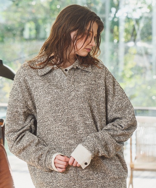 CASPER JOHN（キャスパージョン）の「Mix skipper polo sweat/ミックススキッパーポロスウェット（スウェット・メンズ・ブラック/ブラウン/アイボリー/ブルー・LARGE/MEDIUM/SMALL/X-SMALL）」の6枚目の写真