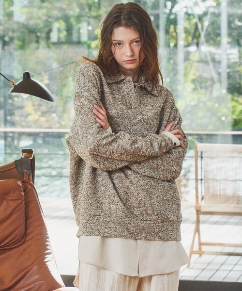 CASPER JOHN（キャスパージョン）の「Mix skipper polo sweat/ミックススキッパーポロスウェット（スウェット・メンズ・ブラック/ブラウン/アイボリー/ブルー・LARGE/MEDIUM/SMALL/X-SMALL）」の5枚目の写真