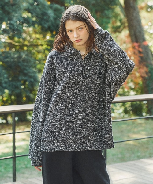 CASPER JOHN（キャスパージョン）の「Mix skipper polo sweat/ミックススキッパーポロスウェット（スウェット・メンズ・ブラック/ブラウン/アイボリー/ブルー・LARGE/MEDIUM/SMALL/X-SMALL）」の11枚目の写真