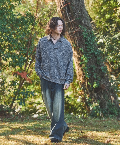 CASPER JOHN（キャスパージョン）の「Mix skipper polo sweat/ミックススキッパーポロスウェット（スウェット・メンズ・ブラック/ブラウン/アイボリー/ブルー・LARGE/MEDIUM/SMALL/X-SMALL）」の16枚目の写真