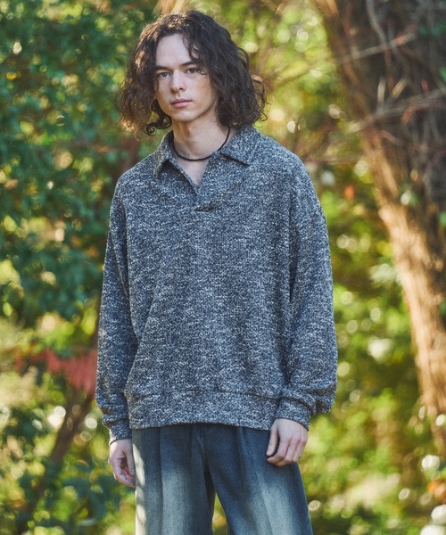 CASPER JOHN（キャスパージョン）の「Mix skipper polo sweat/ミックススキッパーポロスウェット（スウェット・メンズ・ブラック/ブラウン/アイボリー/ブルー・LARGE/MEDIUM/SMALL/X-SMALL）」の15枚目の写真