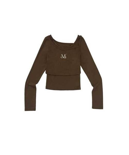 MUCENT（ムセント）の「ダブリ アンバランスセットTシャツ (4色)（Tシャツ/カットソー・レディース・ネイビー/ブラウン/グレー/ブラック・FREE）」の3枚目の写真