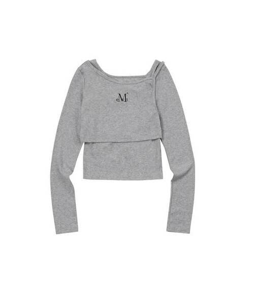 MUCENT（ムセント）の「ダブリ アンバランスセットTシャツ (4色)（Tシャツ/カットソー・レディース・ネイビー/ブラウン/グレー/ブラック・FREE）」の2枚目の写真