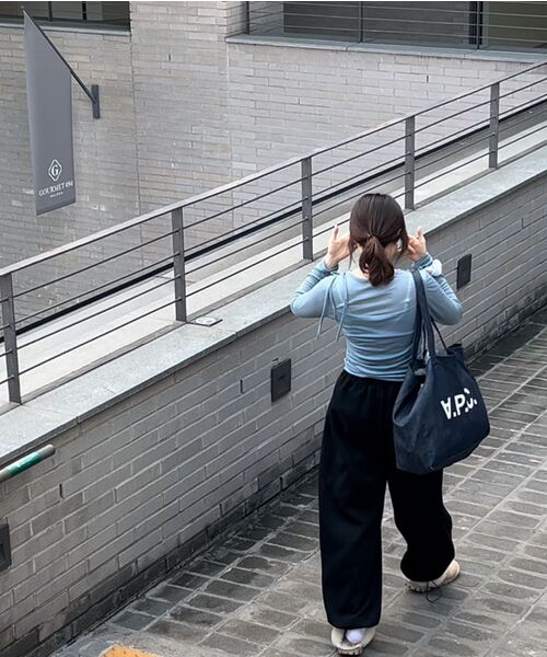 MUCENT（ムセント）の「ダブリ アンバランスセットTシャツ (4色)（Tシャツ/カットソー・レディース・ネイビー/ブラウン/グレー/ブラック・FREE）」の7枚目の写真